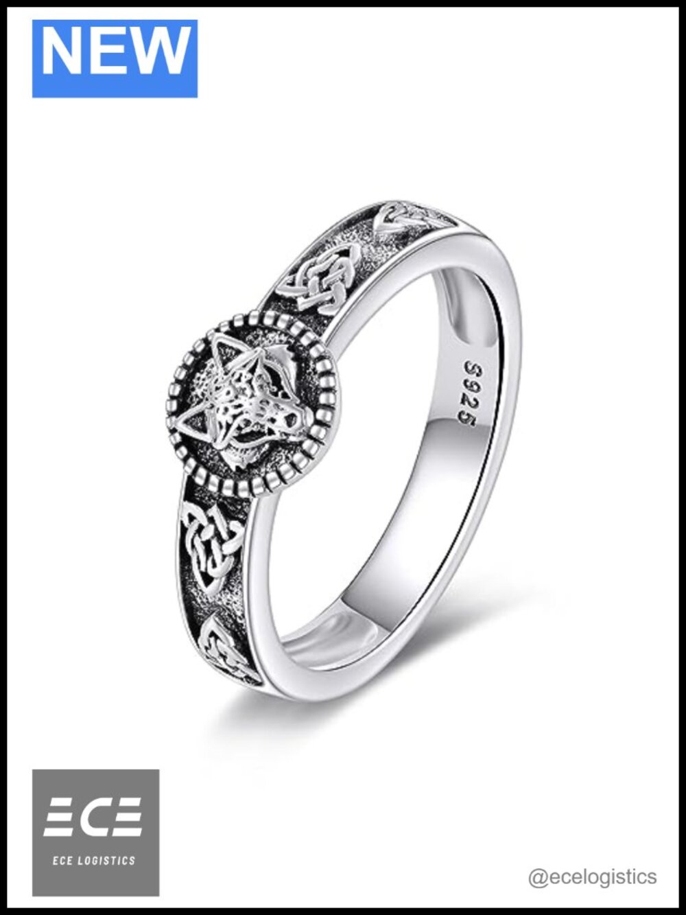 925 Sterling Silver Skull Ring Viking Rune Gothic Statement Ring Size 8